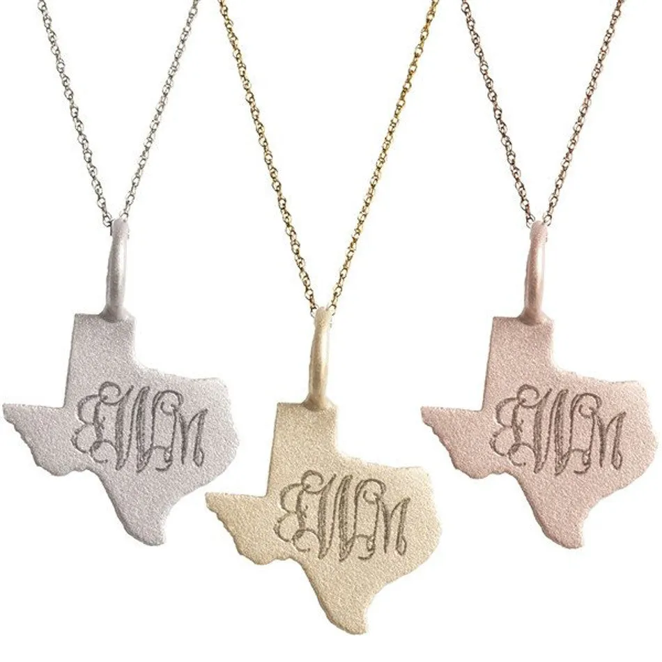 14K Solid Gold Engraved Texas Necklace