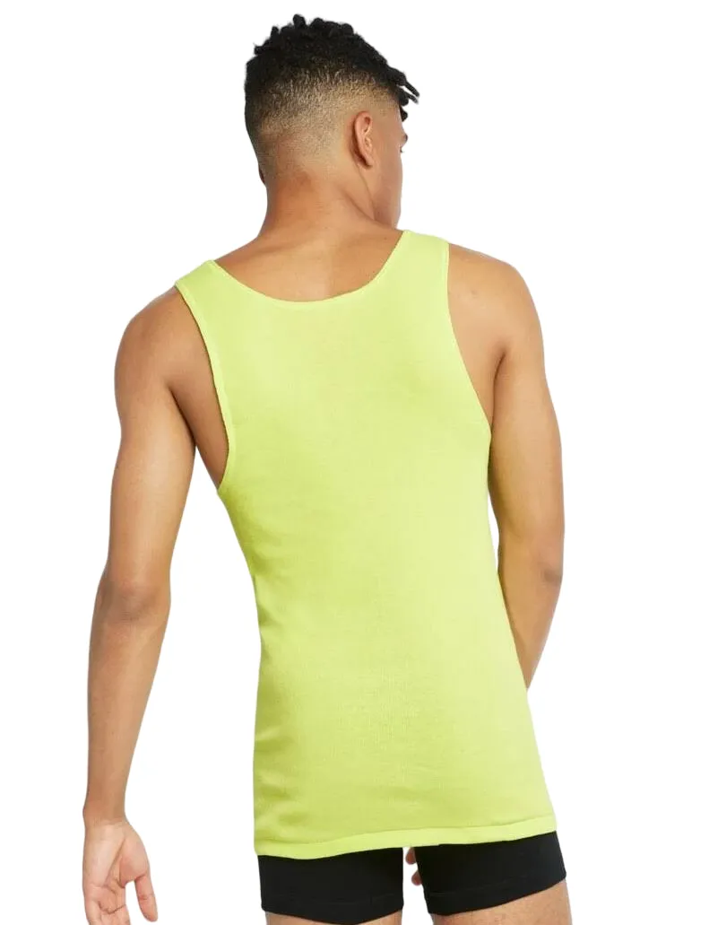 2 x Bonds X-Temp Fluro Yellow Mens Chesty Cotton Plain Singlet Tank Top