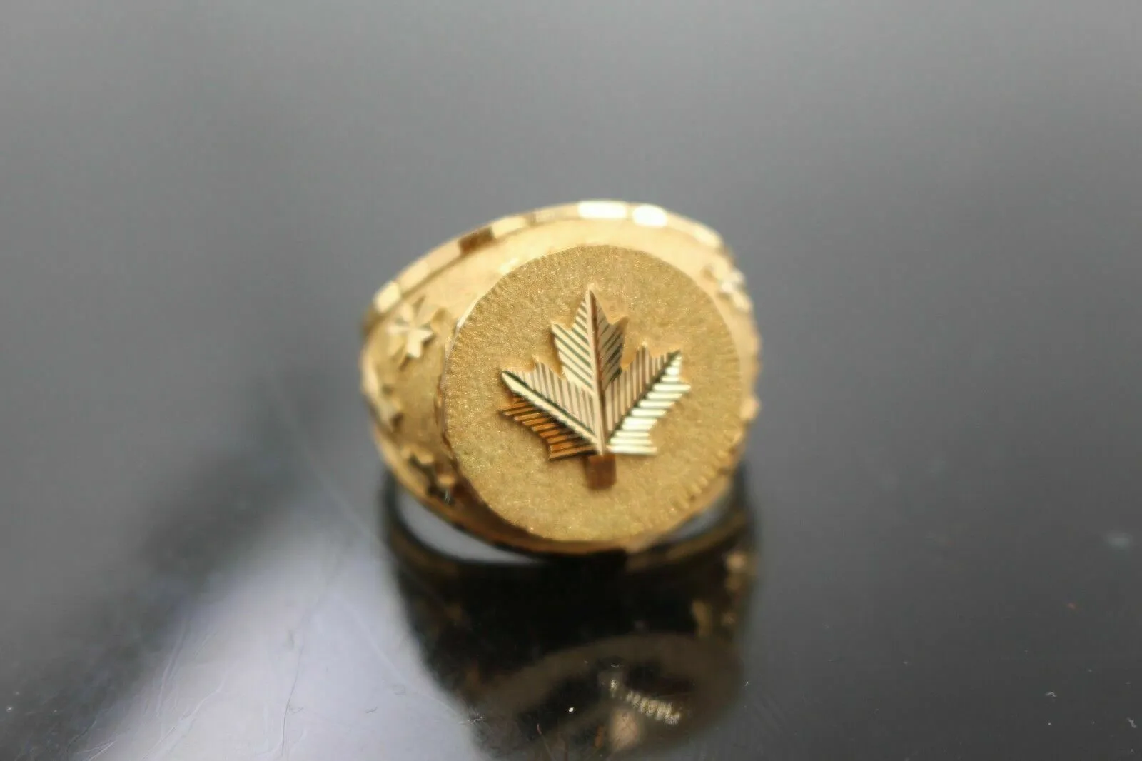 22k Ring SOLID Gold Canadian Flag canada Maple Leaf Mens Ring Band RESIZABLE mf