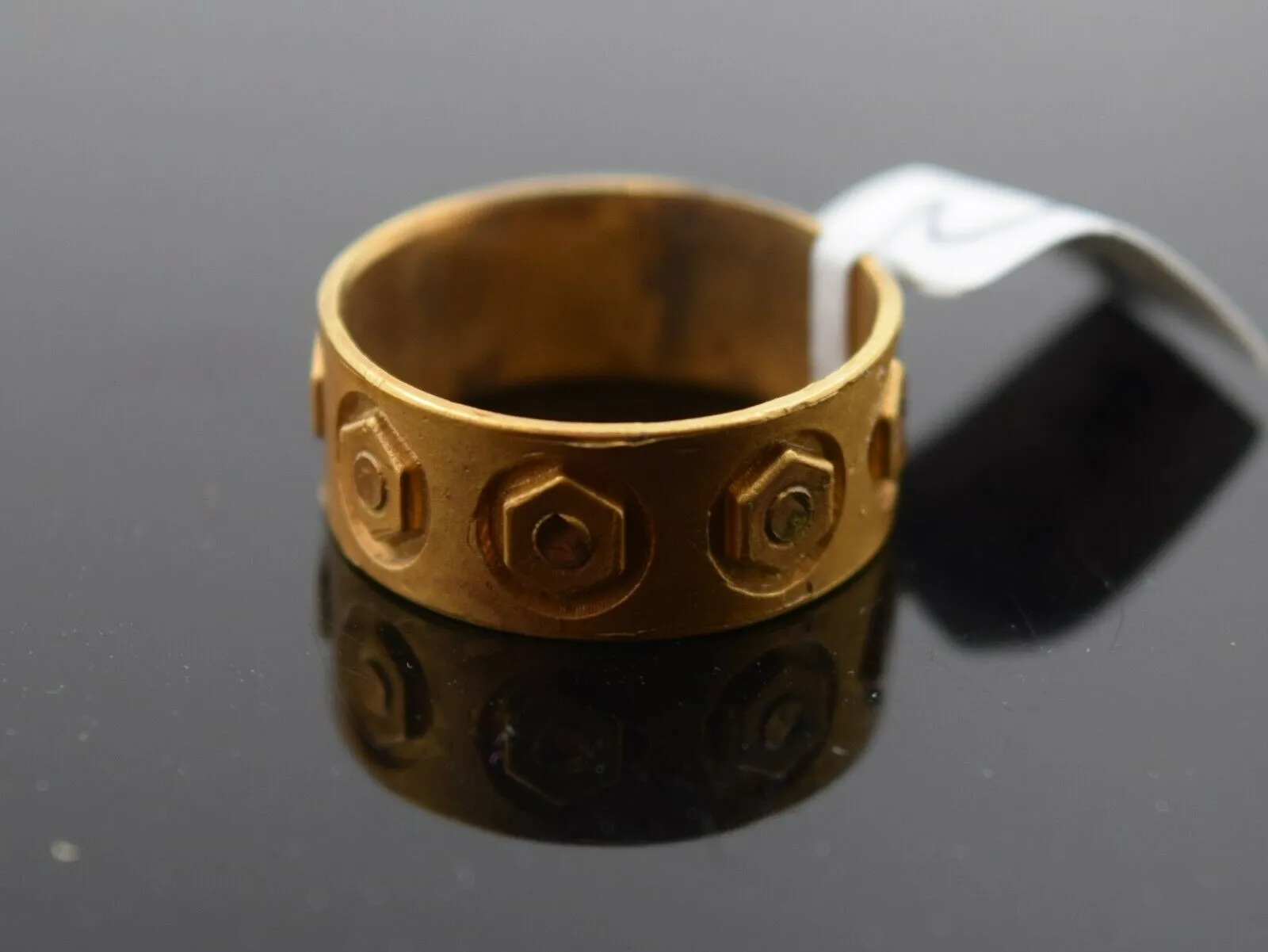 22k Ring Solid Gold ELEGANT Charm Mens Geometric Band SIZE 7.5 RESIZABLE r2343