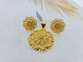 22K Solid Gold Floral Pendant Set P5596