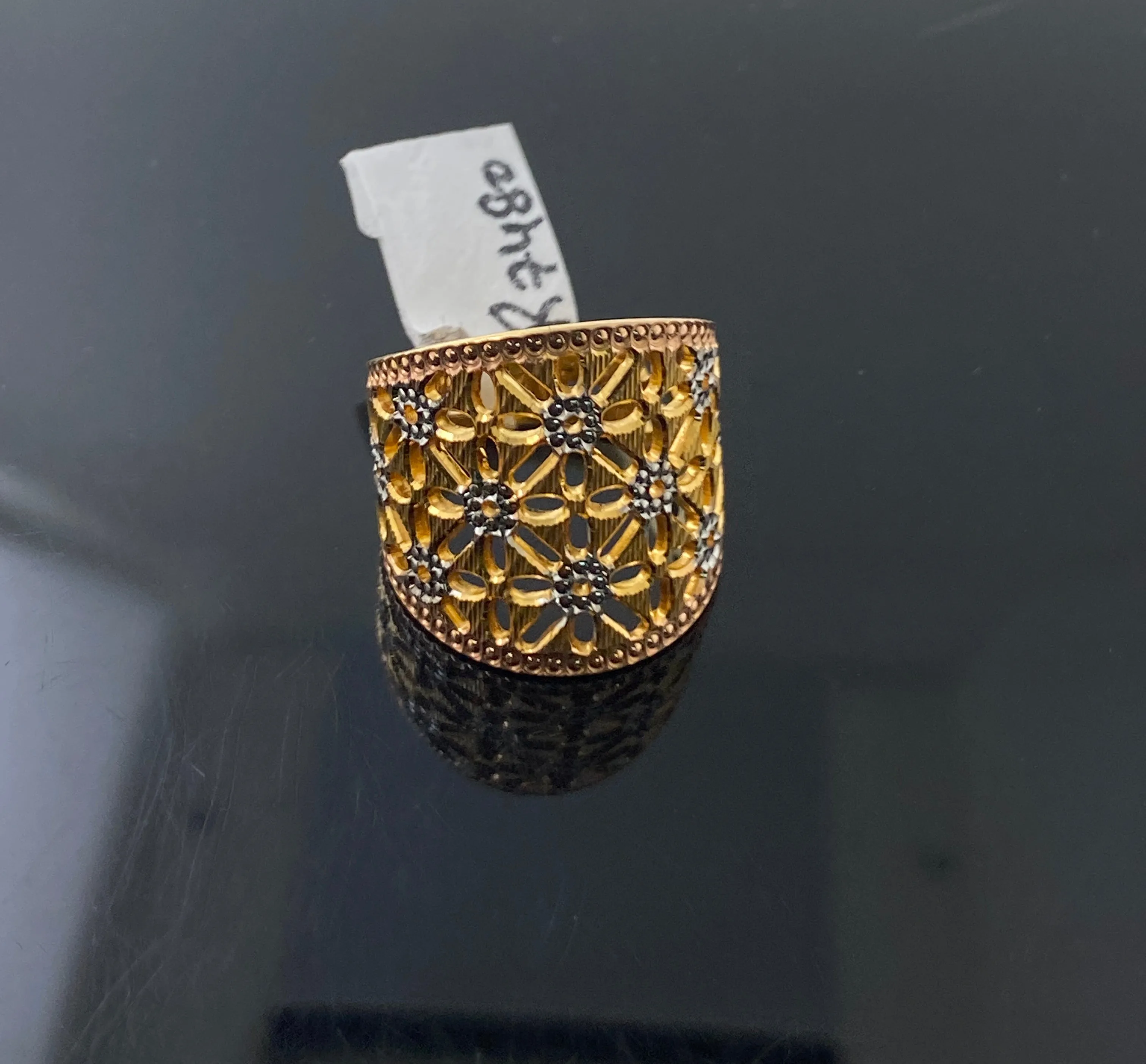 22k Solid Gold Posh Two Tone Floral Ring r7480f