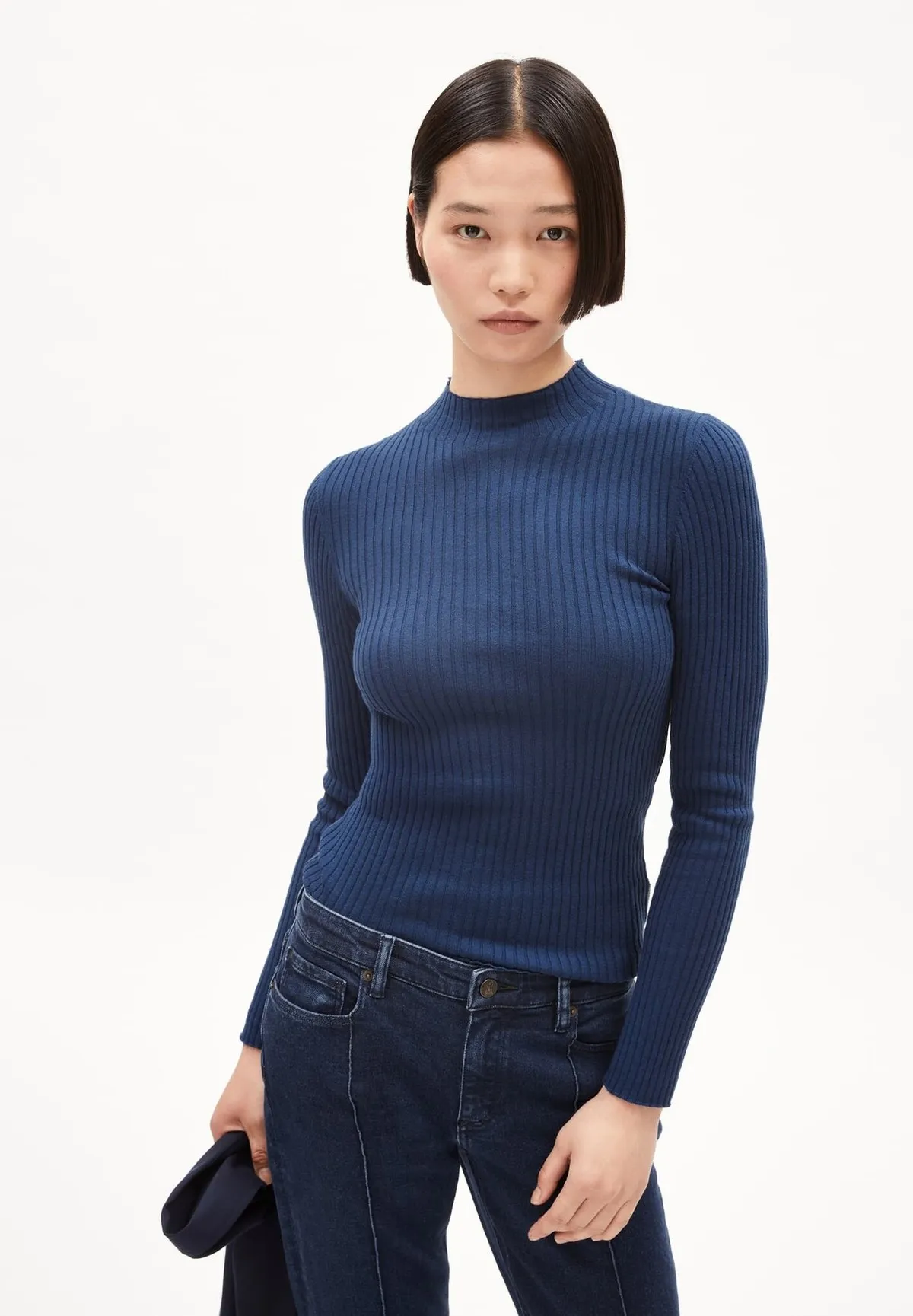 Alaania organic basic mock neck - Faded indigo