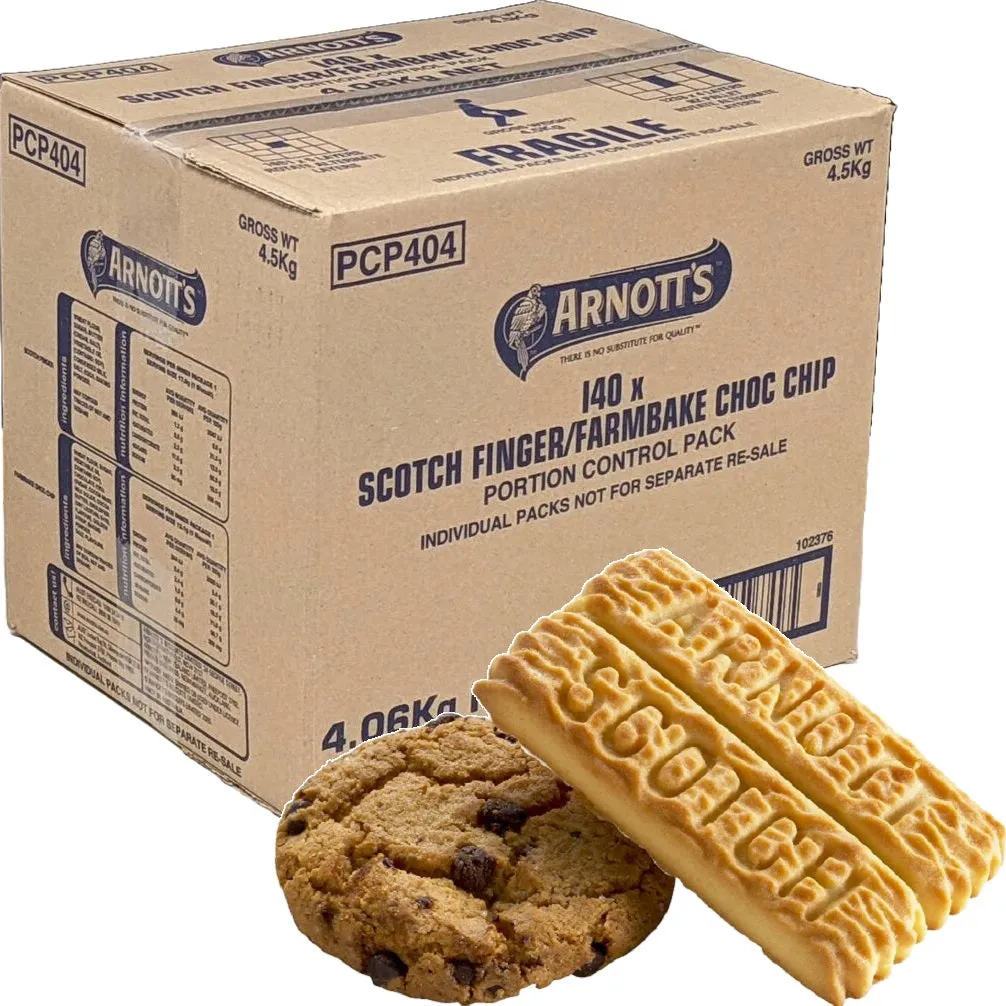 Arnotts Biscuits Farmbake Choc Chip/Scotch Finger 140 Portion Packs Bulk Box