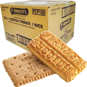 Arnotts Biscuits Portions Scotch Finger and Nice Individual Wrap 150 Pack Carton Bulk Box