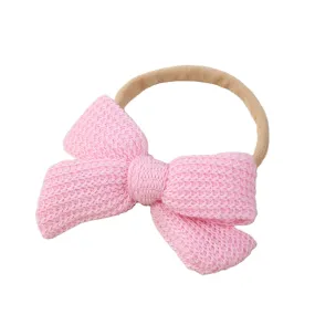 Baby Knitted Bow Headband in Fairy Floss