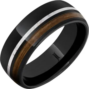 Barrel Aged Black Diamond Ceramic Ring with Bourbon Wood and Deer Antler Inlays