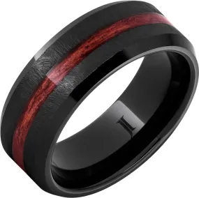 Barrel Aged Black Diamond Ceramic Ring with Cabernet Wood Inlay and Grain Finish