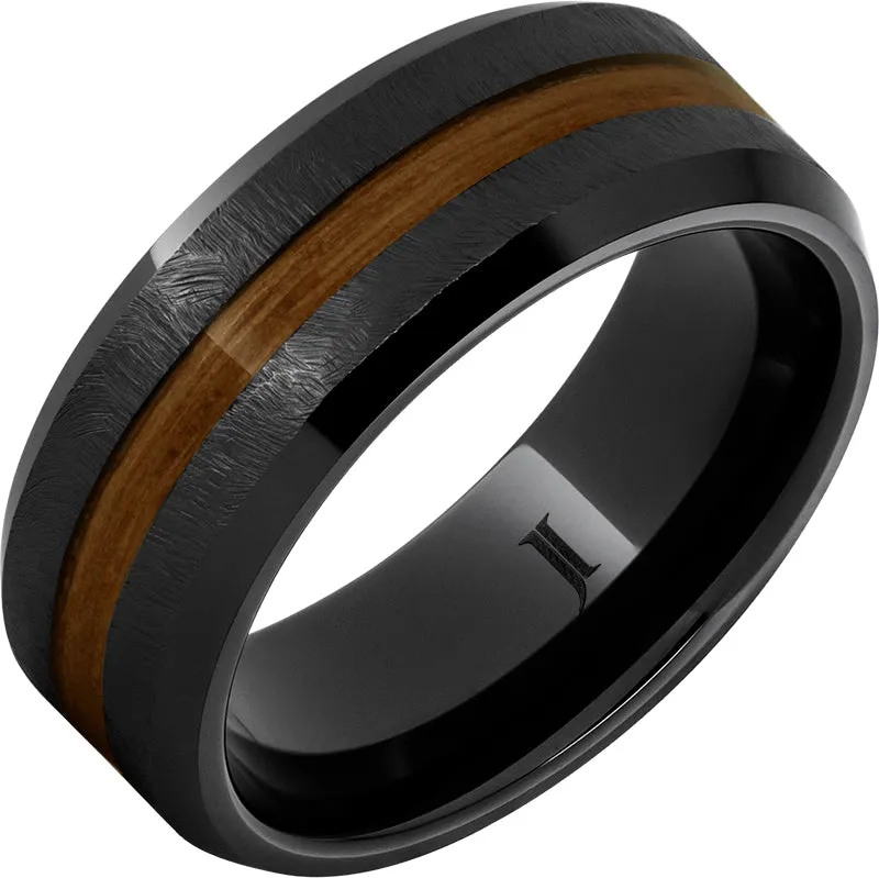 Barrel Aged Black Diamond Ceramic Ring with Rye Whiskey Wood Inlay