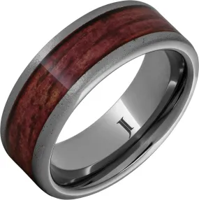 Barrel Aged Rugged Tungsten Ring with Cabernet Inlay and Stone Finish