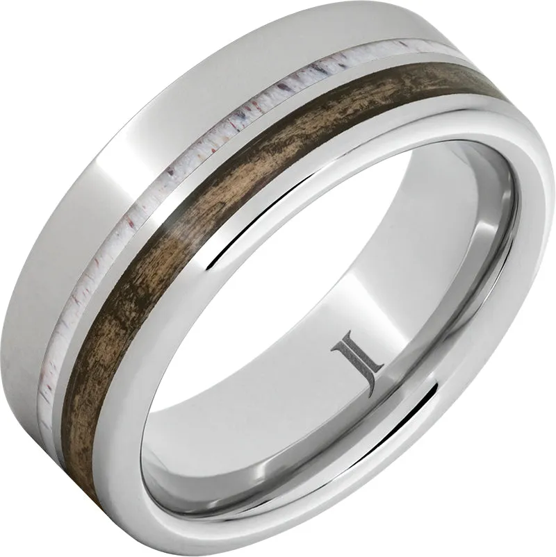 Barrel Aged Serinium Ring with Bourbon Wood and Deer Antler Inlays