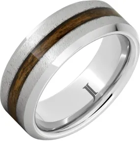 Barrel Aged Serinium Ring with Bourbon Wood Inlay and Grain Finish