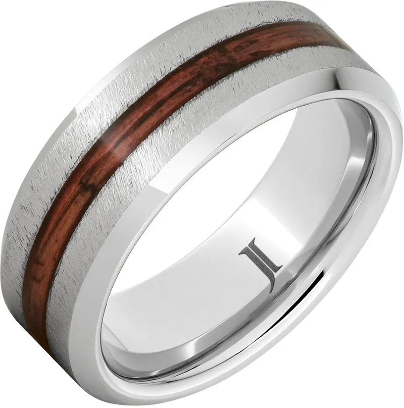 Barrel Aged Serinium Ring with Cabernet Wood Inlay and Grain Finish