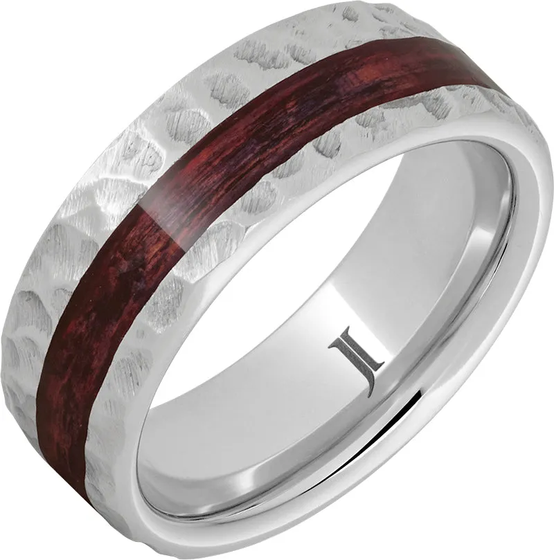 Barrel Aged Serinium Ring with Cabernet Wood Inlay and Moon Crater Carving