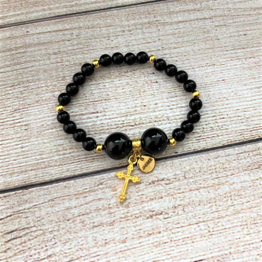 Black and Gold Cross Stack Bracelet Set