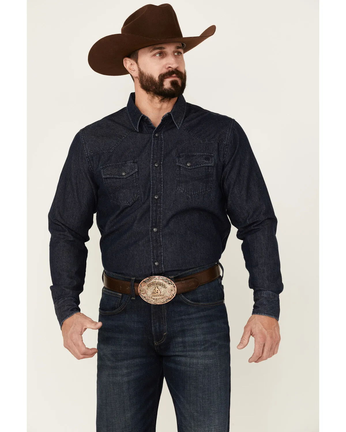 Blue Ranchwear Men's Heavyweight Dark Wash Denim Snap Western Shirt