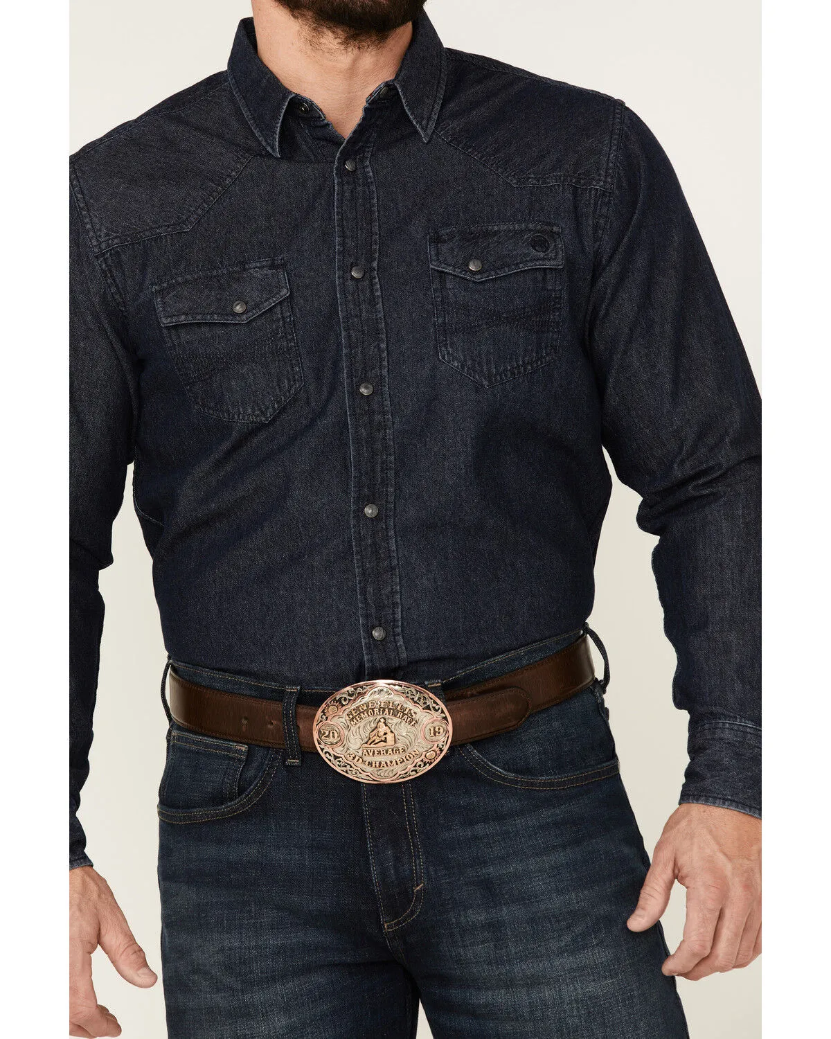 Blue Ranchwear Men's Heavyweight Dark Wash Denim Snap Western Shirt