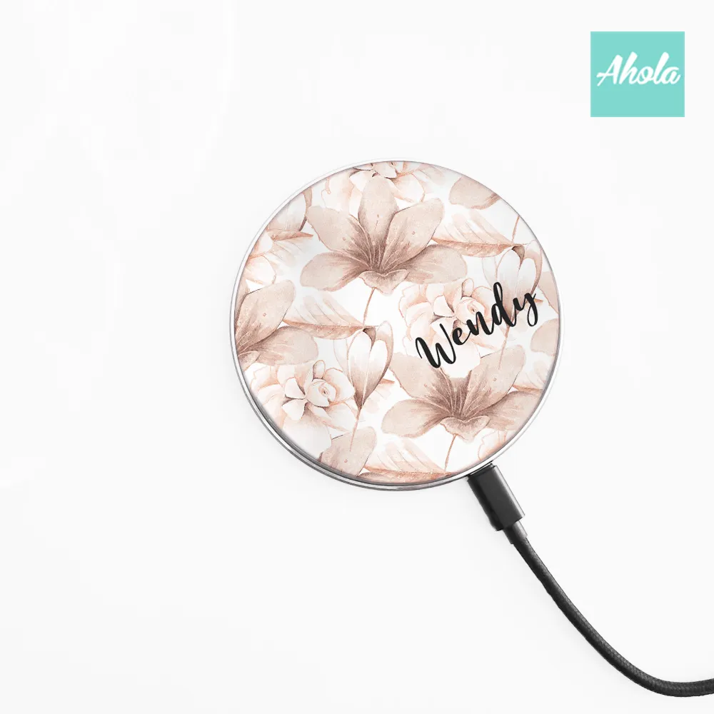 【Blush Floral】15W Ultra thin FastWireless Charger Pad 復古花朵名字無線差電板