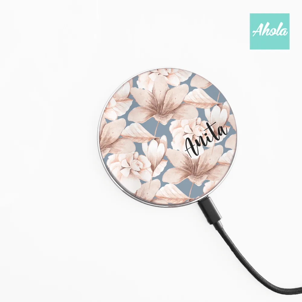 【Blush Floral】15W Ultra thin FastWireless Charger Pad 復古花朵名字無線差電板