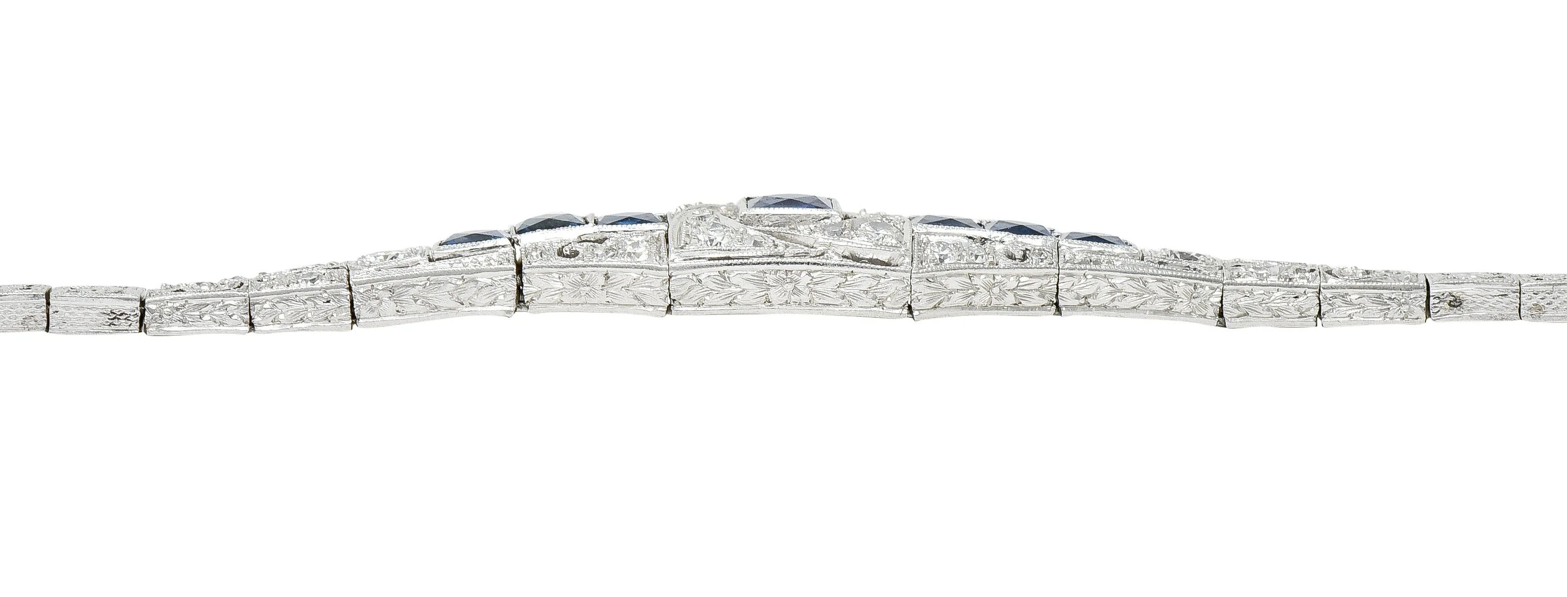 Brassler Co. Art Deco 3.25 CTW Sapphire Diamond Platinum-Topped 14 Karat Gold Floral Link Bracelet