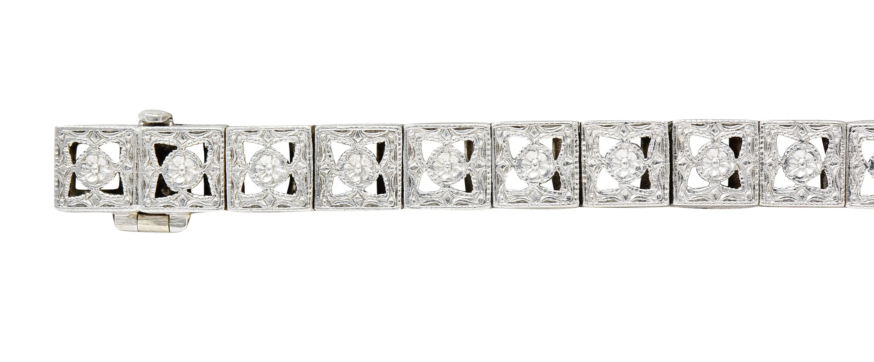 Brassler Co. Art Deco 3.25 CTW Sapphire Diamond Platinum-Topped 14 Karat Gold Floral Link Bracelet