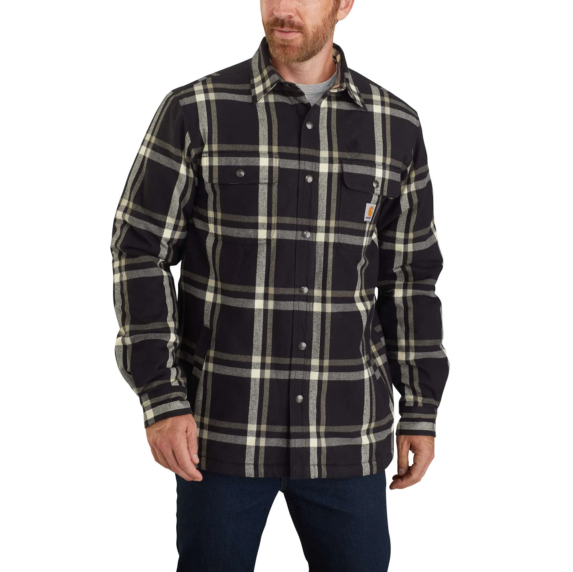 Carhartt Relaxed Fit Flannel Sherpa-Lined Snap-Front Plaid Shirt Jac