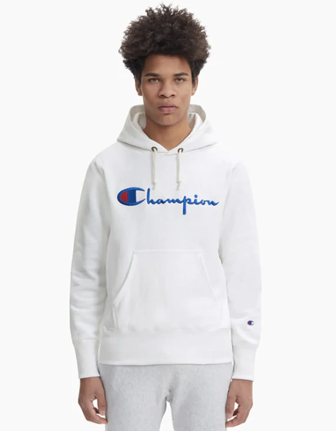 Champion Europe Script Logo Reverse Weave Hoodie White