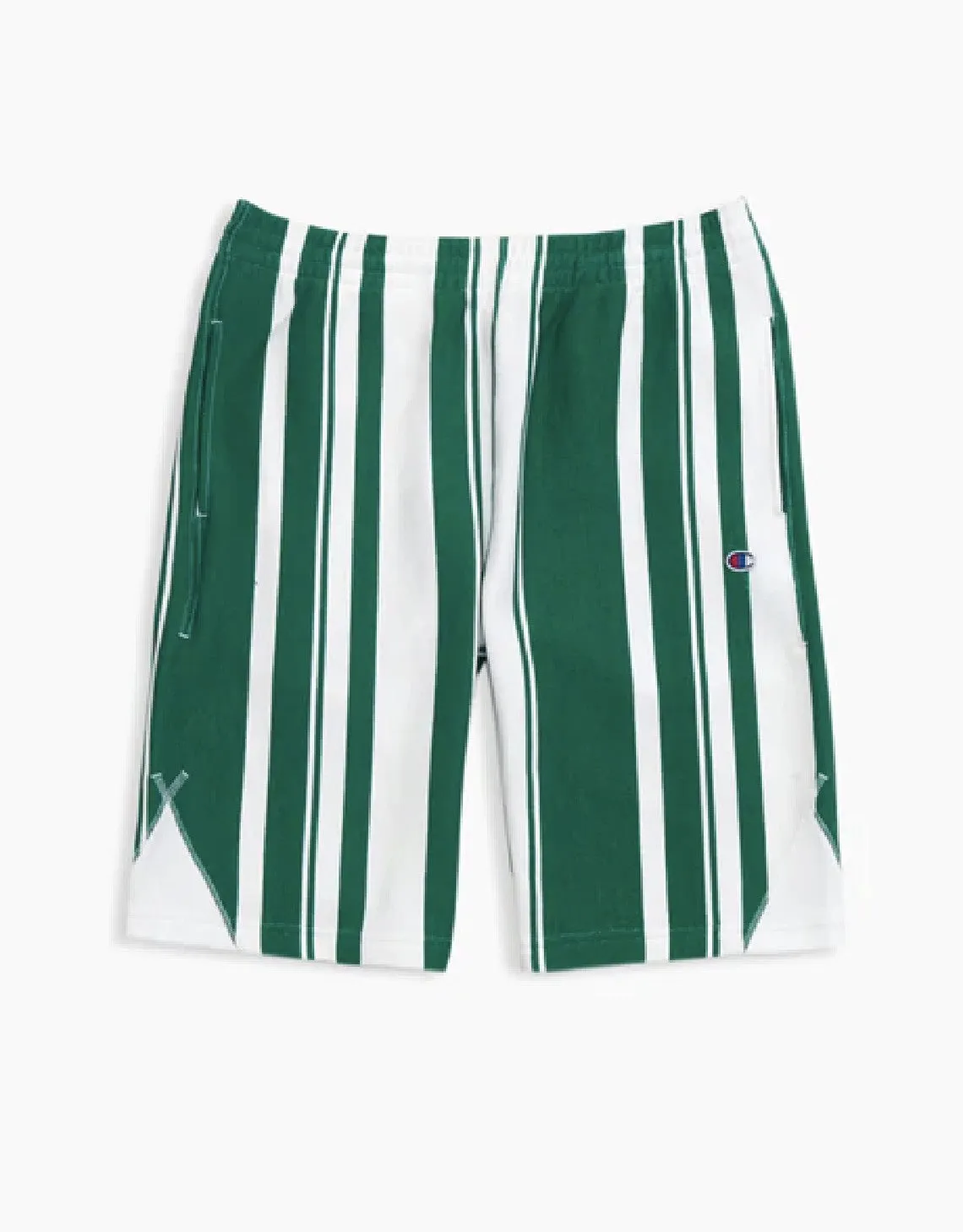 CHAMPION EUROPEGRAPHIC STRIPE REVERSE WEAVE SHORTS WHITE/GREEN STRIPES