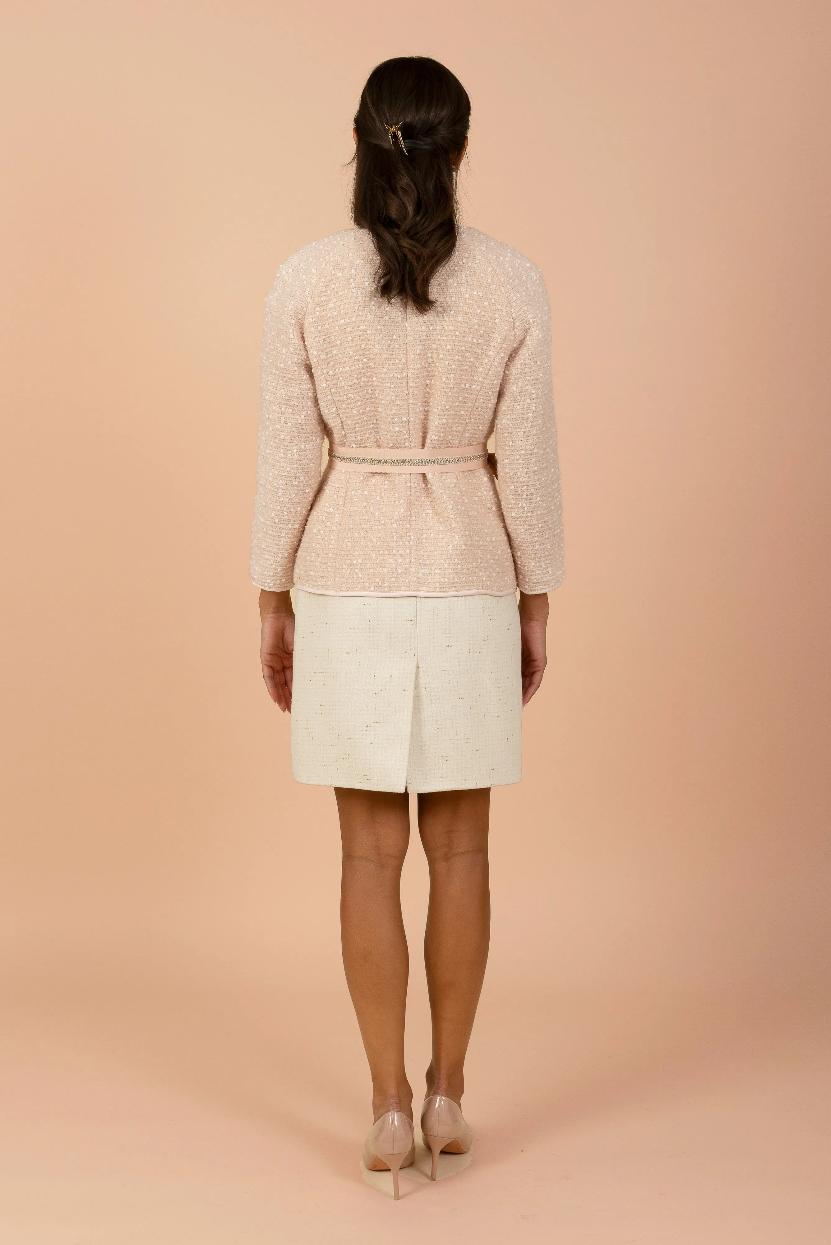 'Clara' Belted Wool Cardigan in Rosa