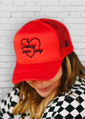 Cowboy Lovin Lady Trucker Hat | red