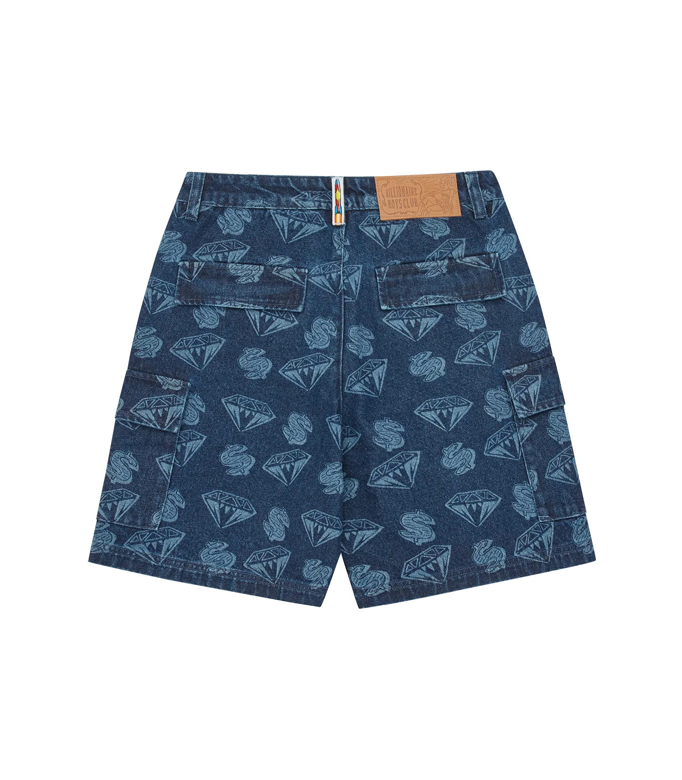 DIAMONDS & DOLLARS PRINTED DENIM SHORTS - INDIGO