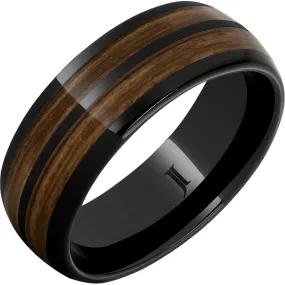 Double Barrel - Barrel Aged Black Diamond Ceramic Dome Ring with Bourbon Inlays