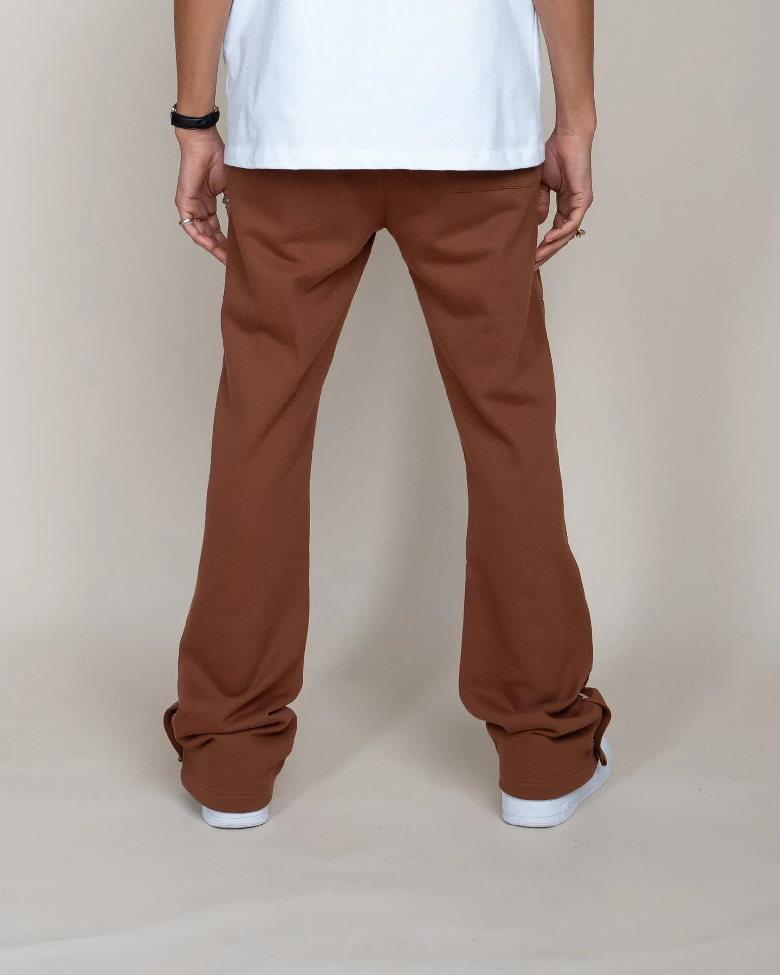 EPTM FRENCH TERRY SNAP FLARED PANTS - BROWN