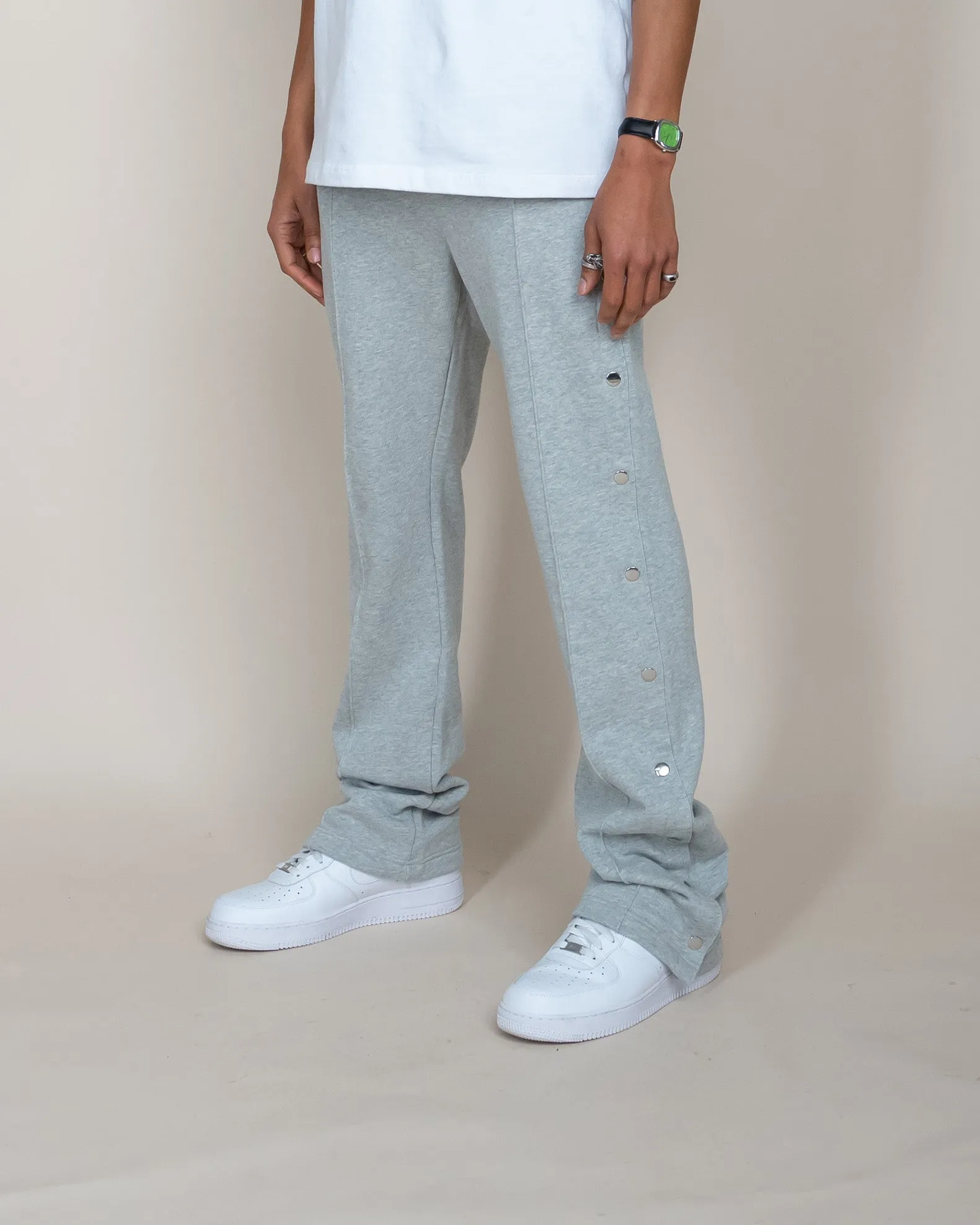 EPTM FRENCH TERRY SNAP FLARED PANTS - HEATHER GREY