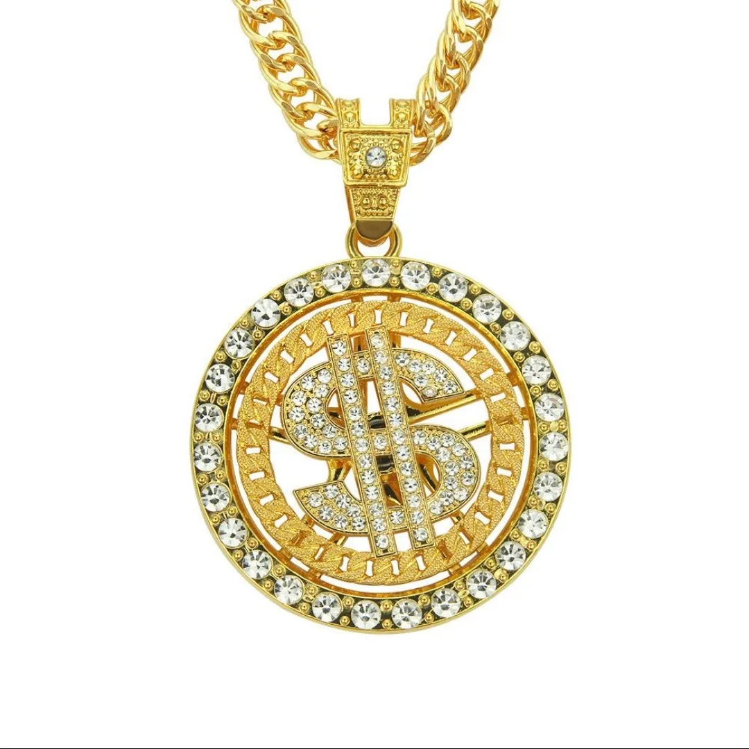 Fashion Charm Titanium Steel Mens Degree Rotatable Pendant Zircon Gold Plated Rotation Hip Hop Party Necklace for Men Jewelry