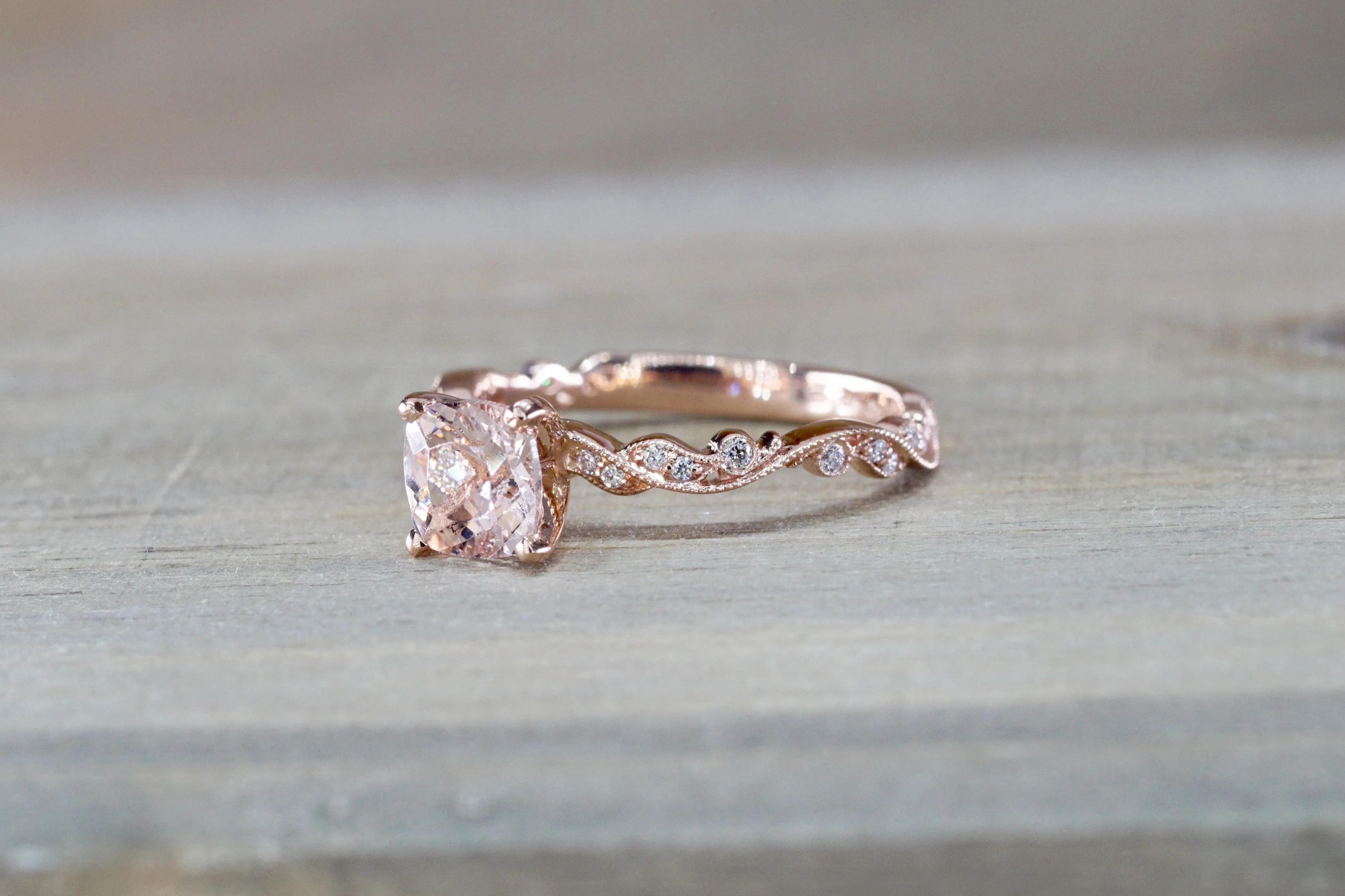 Floral Cushion Cushion Halo Morganite Ring