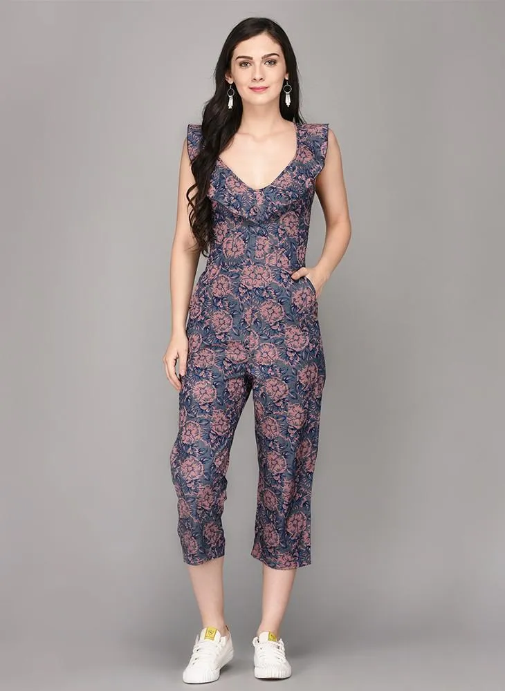 Floral Printed Culotte Jumpsuit with Frill