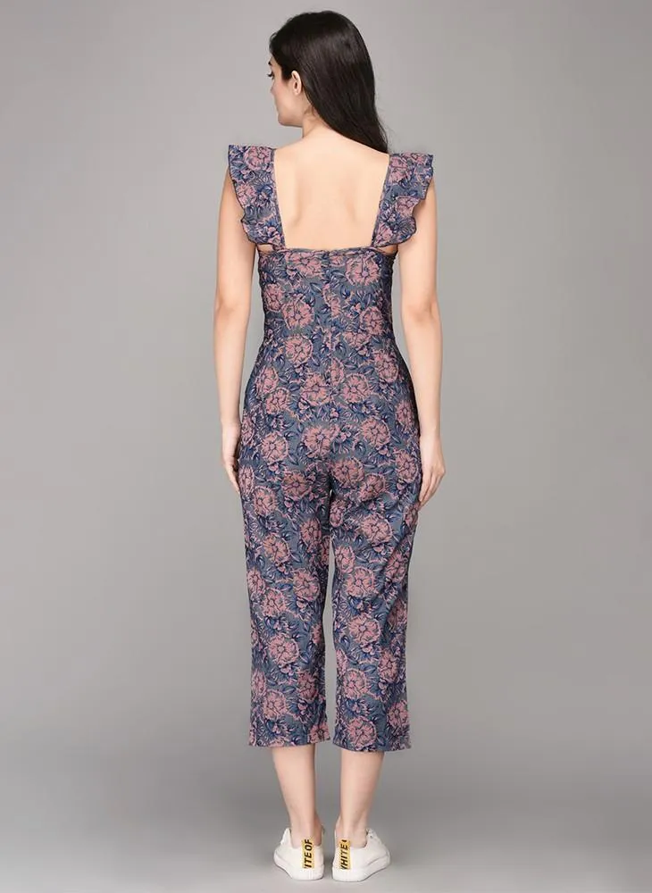 Floral Printed Culotte Jumpsuit with Frill