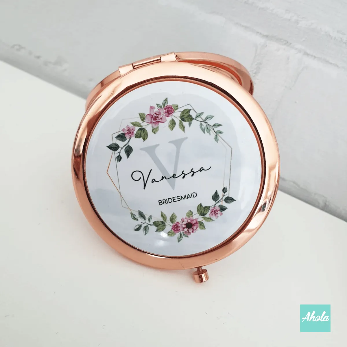 Floral wreath Bridesmaid Round Double Sided Compact Mirror 花環伴娘隨身鏡盒