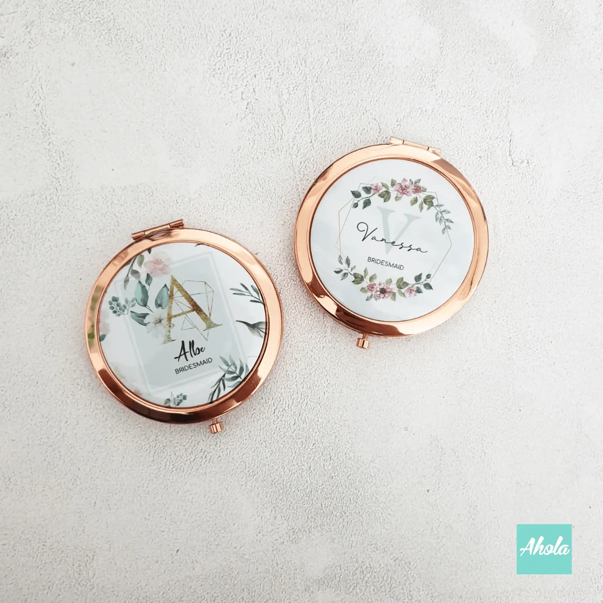 Floral wreath Bridesmaid Round Double Sided Compact Mirror 花環伴娘隨身鏡盒