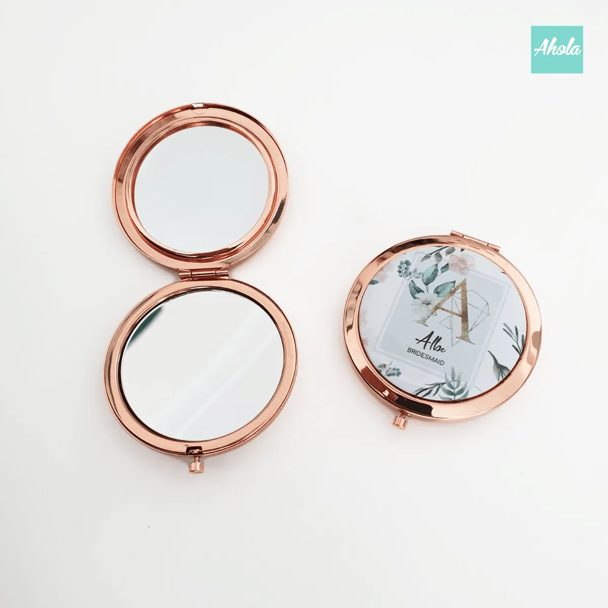 Floral wreath Bridesmaid Round Double Sided Compact Mirror 花環伴娘隨身鏡盒