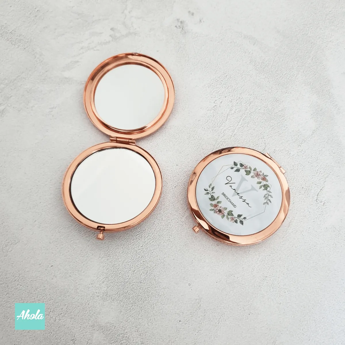 Floral wreath Bridesmaid Round Double Sided Compact Mirror 花環伴娘隨身鏡盒