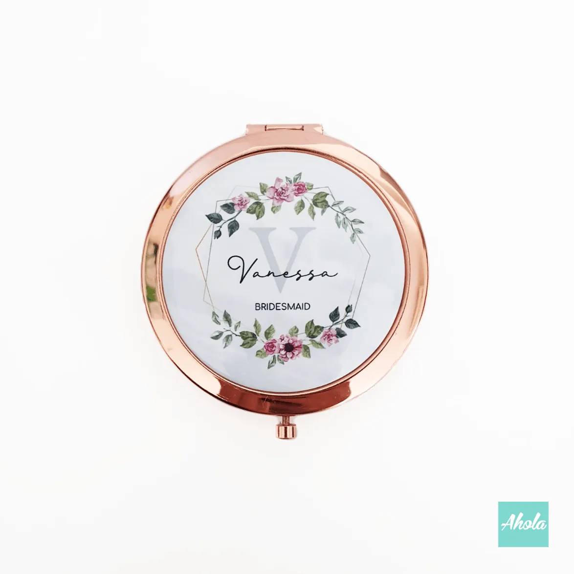 Floral wreath Bridesmaid Round Double Sided Compact Mirror 花環伴娘隨身鏡盒