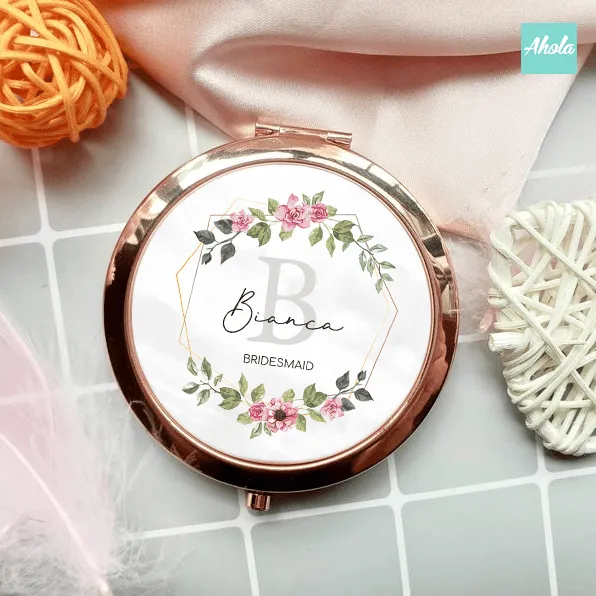 Floral wreath Bridesmaid Round Double Sided Compact Mirror 花環伴娘隨身鏡盒