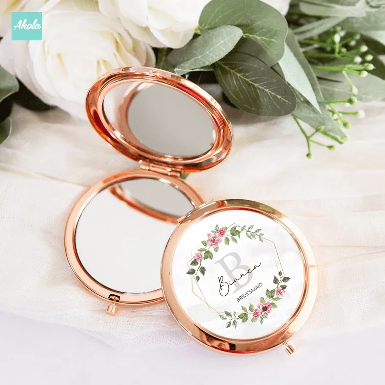 Floral wreath Bridesmaid Round Double Sided Compact Mirror 花環伴娘隨身鏡盒