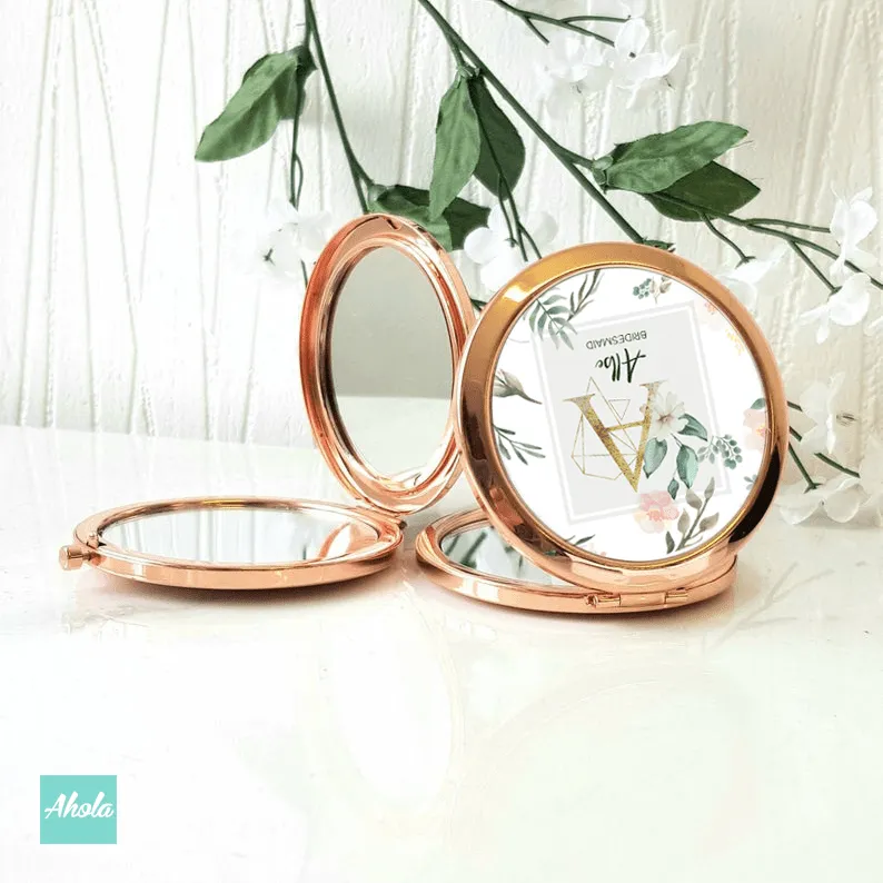 Floral wreath Bridesmaid Round Double Sided Compact Mirror 花環伴娘隨身鏡盒