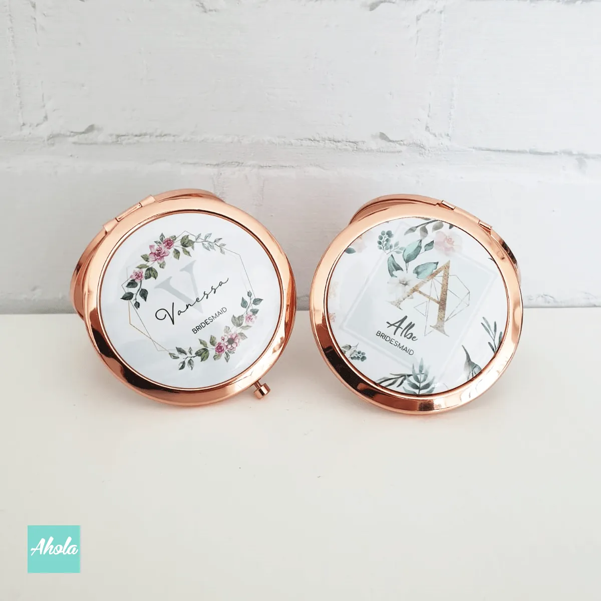 Floral wreath Bridesmaid Round Double Sided Compact Mirror 花環伴娘隨身鏡盒