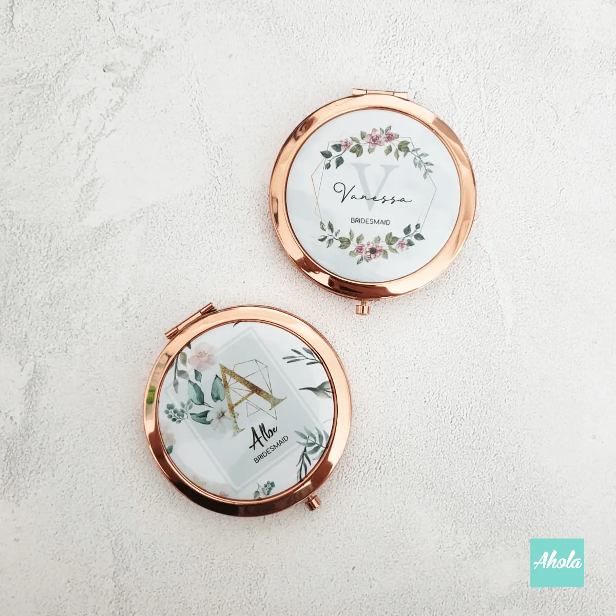 Floral wreath Bridesmaid Round Double Sided Compact Mirror 花環伴娘隨身鏡盒