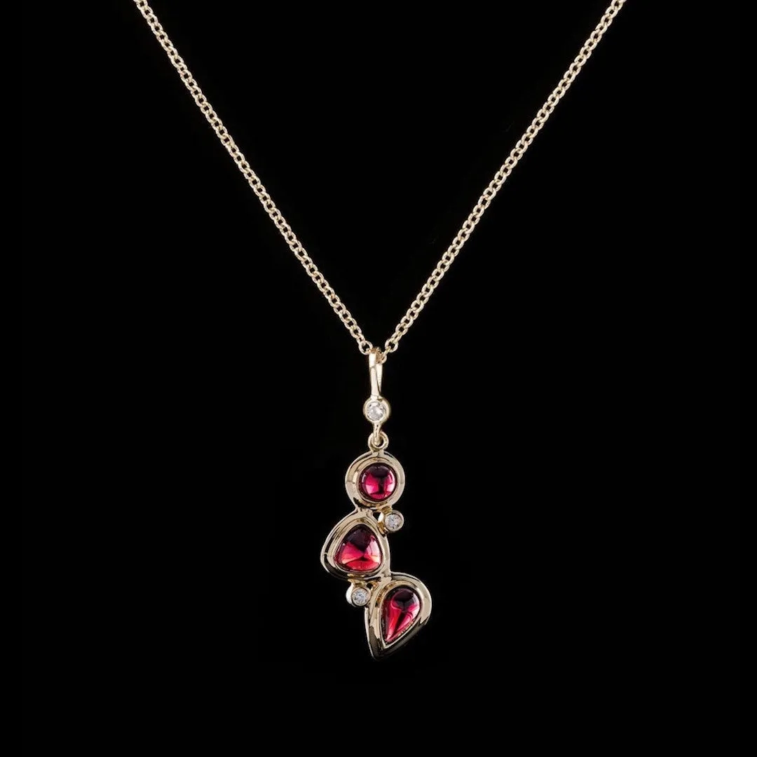 Garnet & Diamond 14K Gold 3 Stone Mosaic Pendant