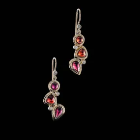 Garnet & Diamond 18K Gold Drop Earrings, Mosaic 3 Stone